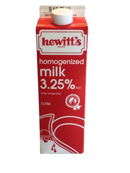 Hewitt’s Homogenized Milk 3.25% 1L Carton - White Lily Diner